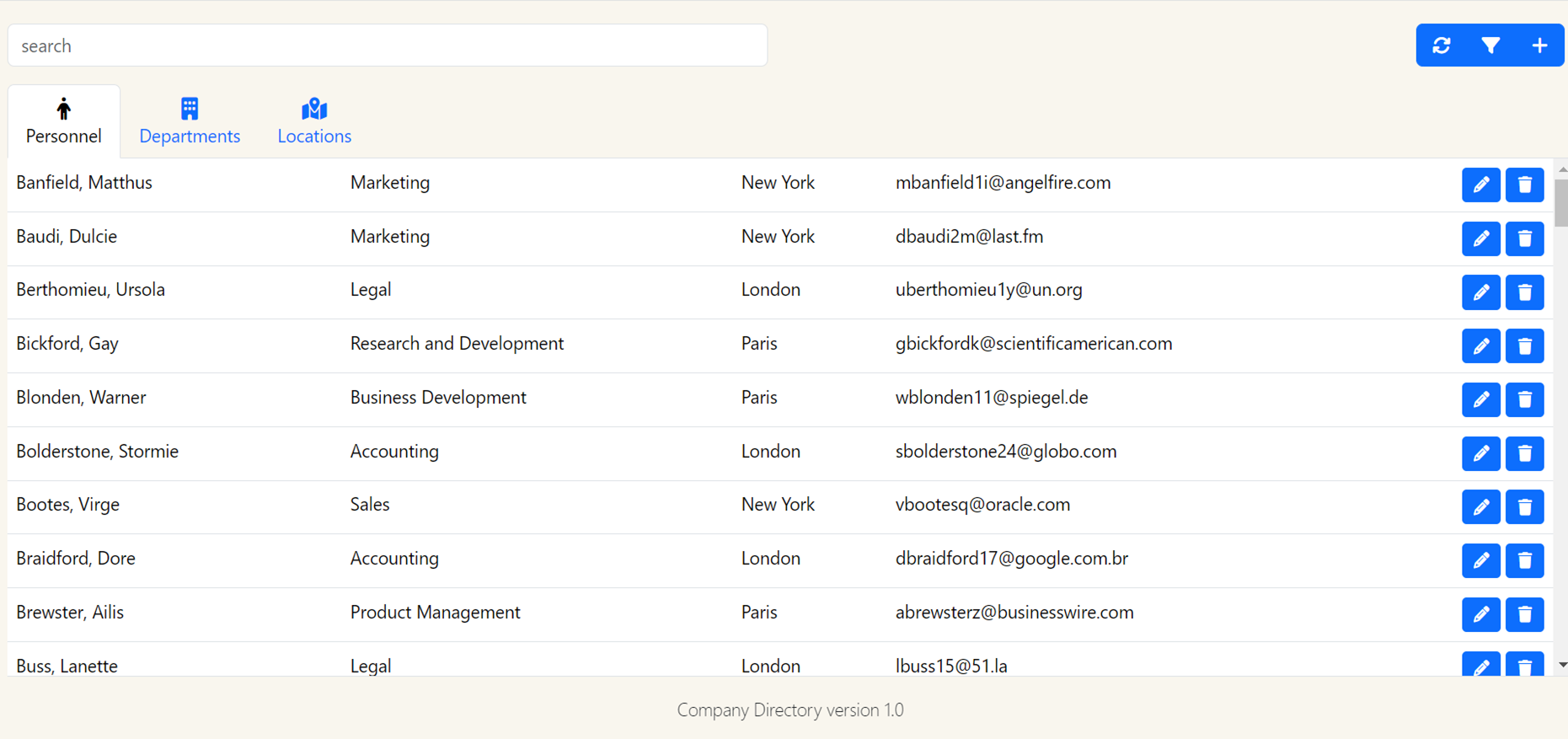 Company Directory Screenshot